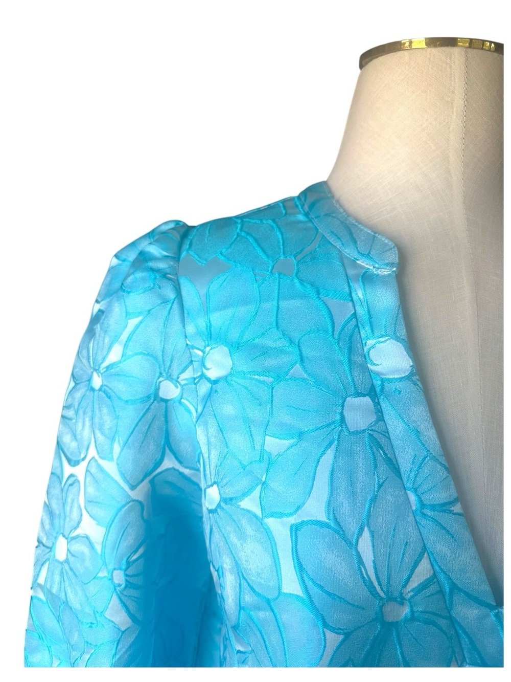 NWT Pomander Place Blue Floral Puff Sleeve Tiered Mini Dress Medium - Picture 8 of 12